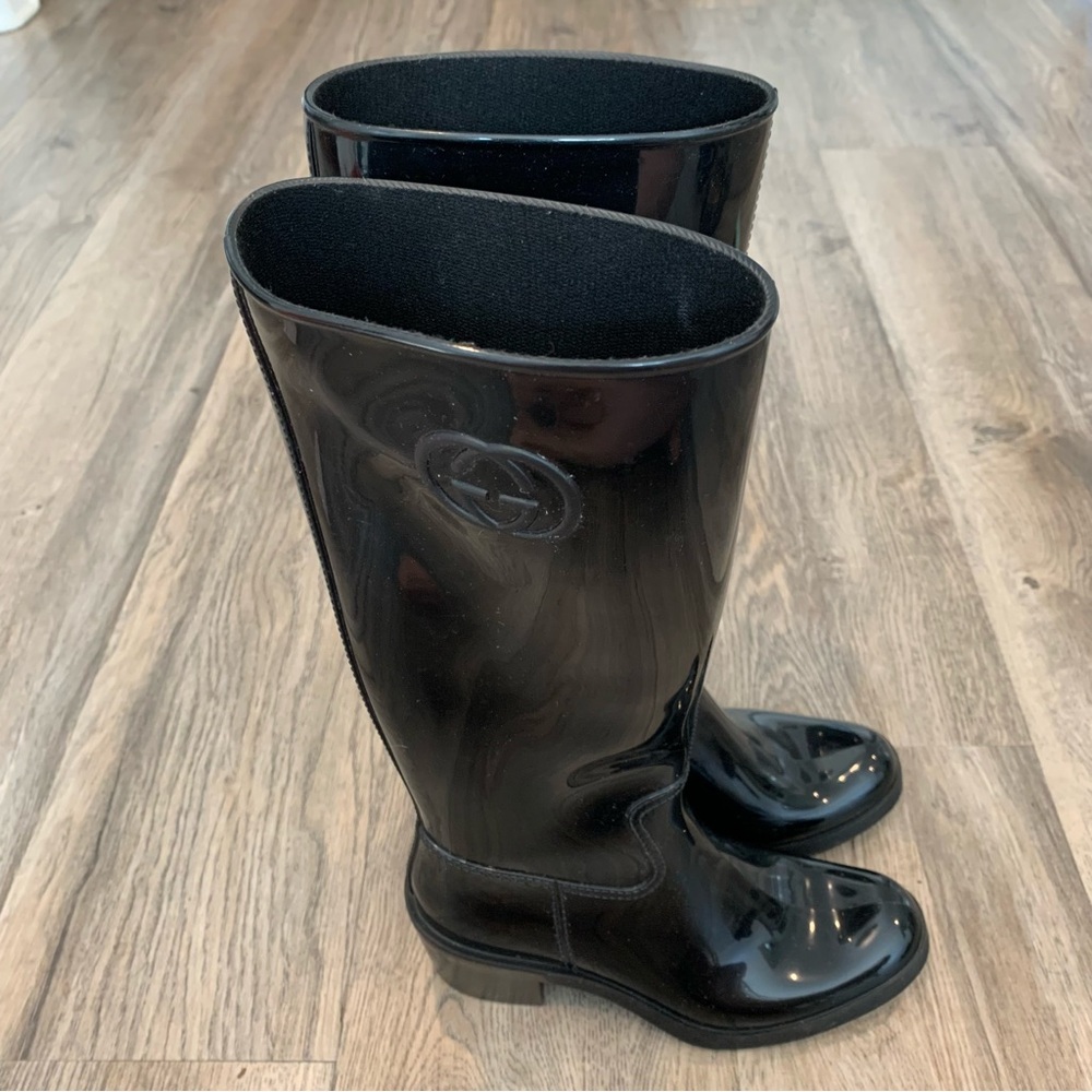 Gucci Rain Boot Black Women’s 36 Made in Italy Interlocking G